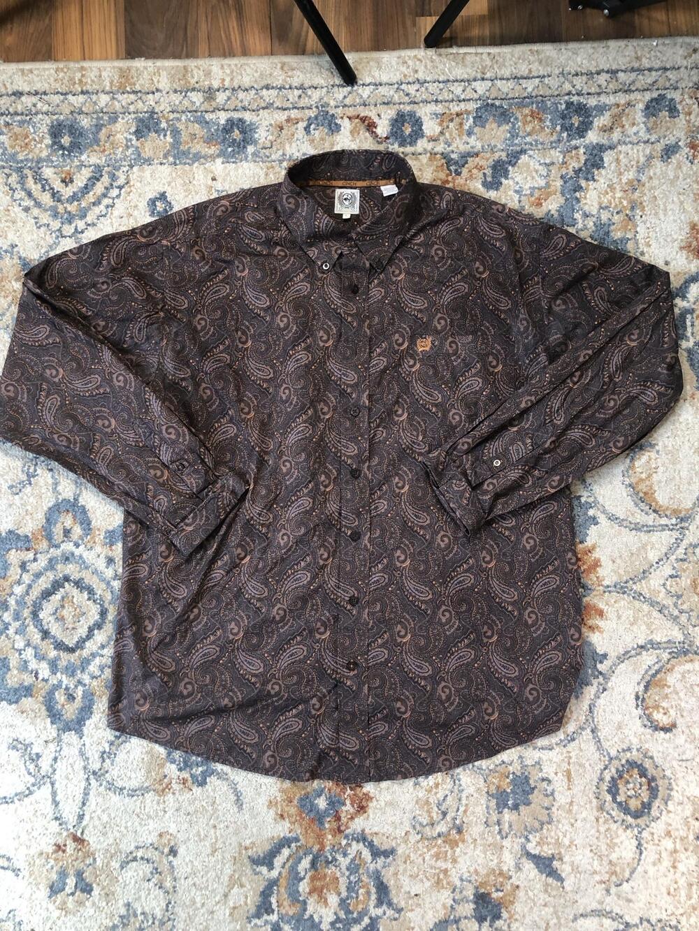 Cinch Shirt Mens Large Brown Paisley Long Sleeve Button Up Western Casual